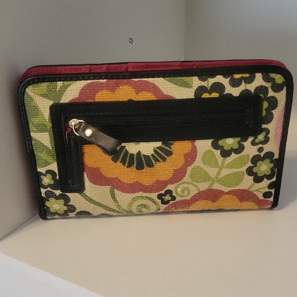 Spartina Natural Linen and Leather Bi-Fold floral magnetic snap close wallet - Picture 3 of 7